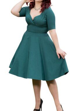 Collectif London 50s Swing Dress Pinup Rockabilly Teal Green Plus Size 2XL UK18